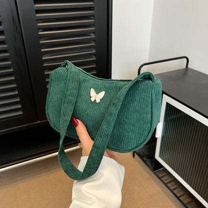 Francesca - Corduroy Shoulder Bag for Women with Butterfly Clasp