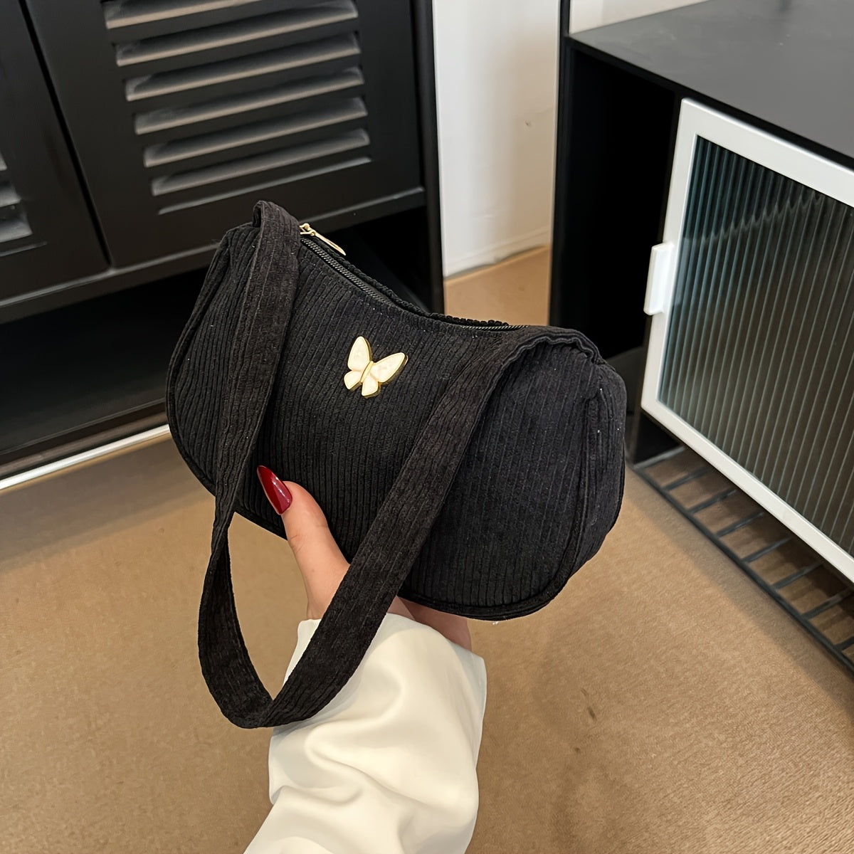 Francesca - Corduroy Shoulder Bag for Women with Butterfly Clasp
