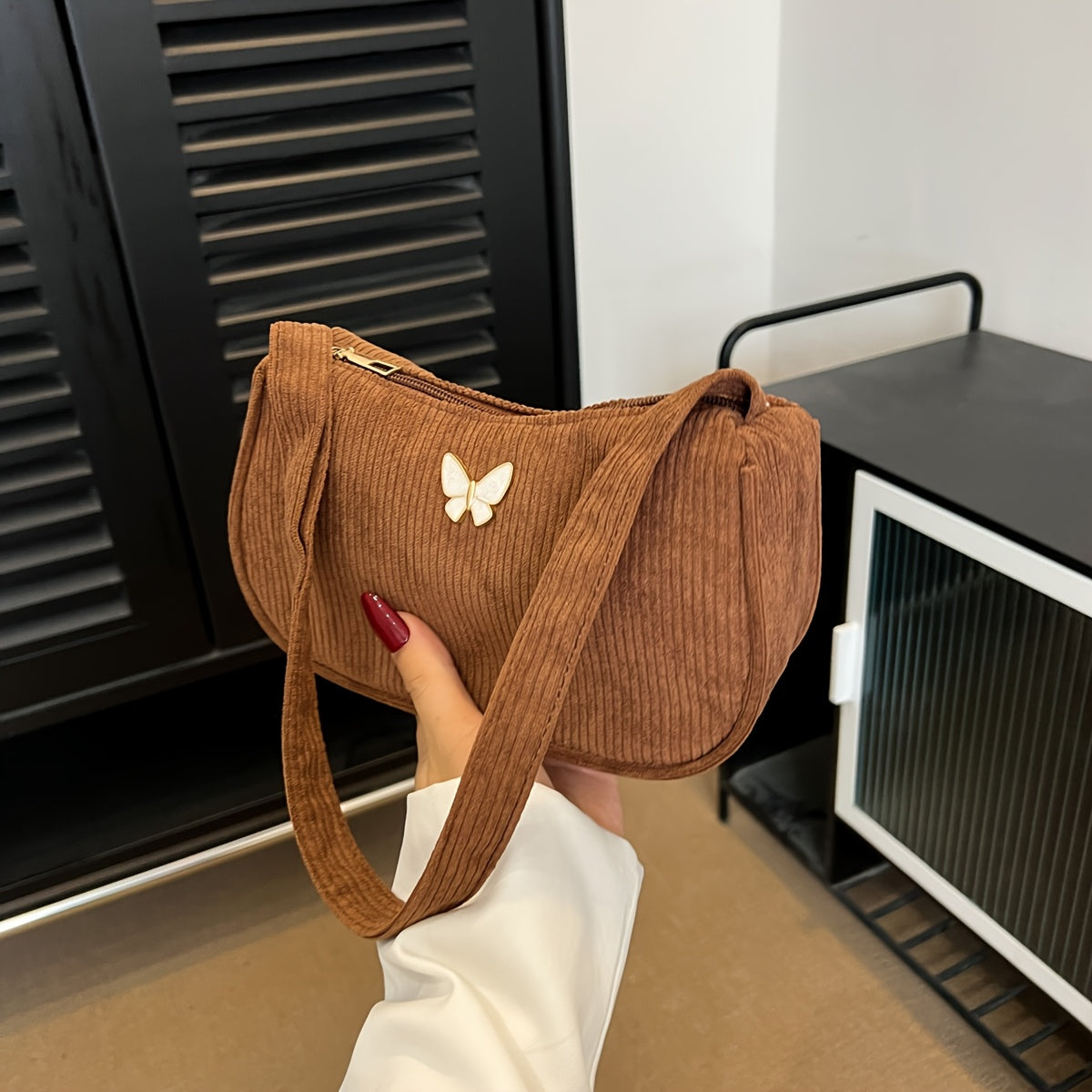 Francesca - Corduroy Shoulder Bag for Women with Butterfly Clasp