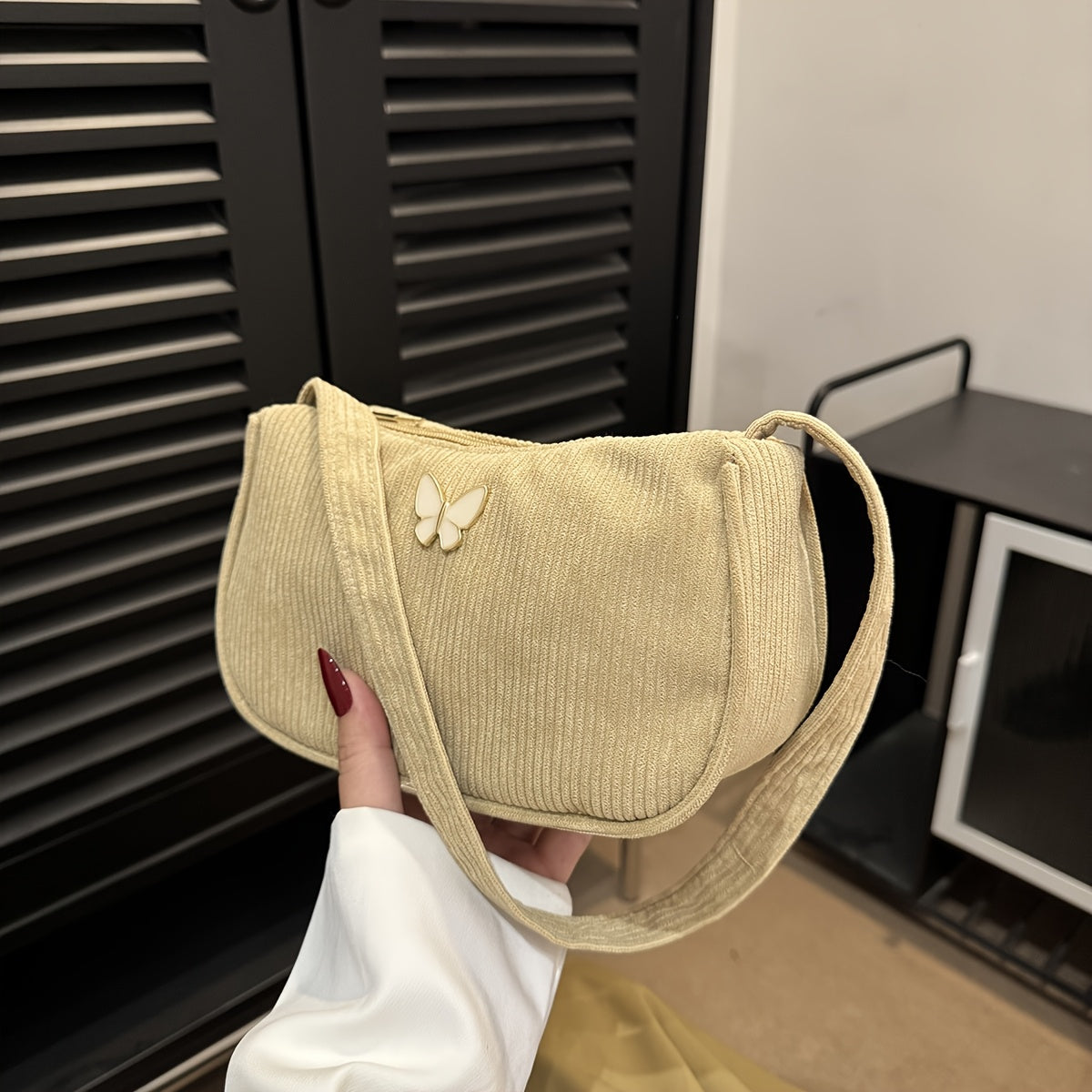 Francesca - Corduroy Shoulder Bag for Women with Butterfly Clasp