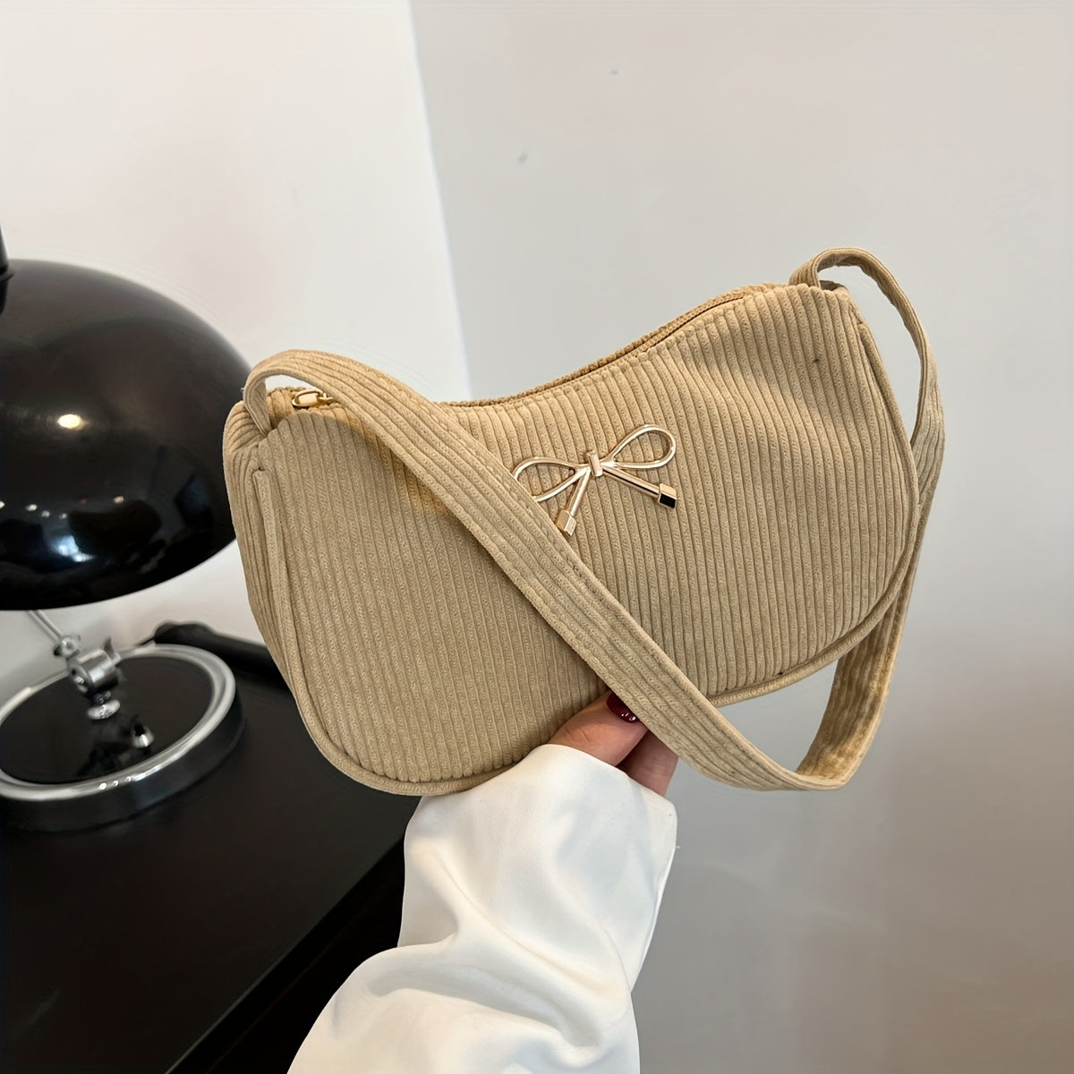 Francesca - Corduroy Shoulder Bag for Women with Butterfly Clasp